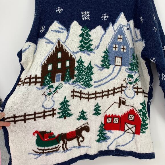 Adele Knitwear U.S.A. Vintage Christmas Snow Winter Scene Sweater Size L/XL - Picture 2 of 5